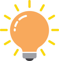 Bright orange light bulb icon glowing with light rays, symbolizing an idea, innovation, or solution.