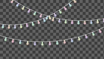 Pastel colored string light garland decoration on transparent background © MDBodrul