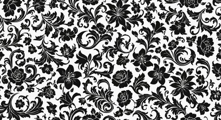 Elegant Black and White Floral Damask Pattern Design.