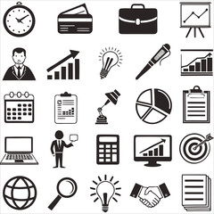 Modern Business and Office  Icon Set Featuring Productivity Tools, Documents, Devices, Finance Symbols, Presentation Elements and Professional UI Graphics