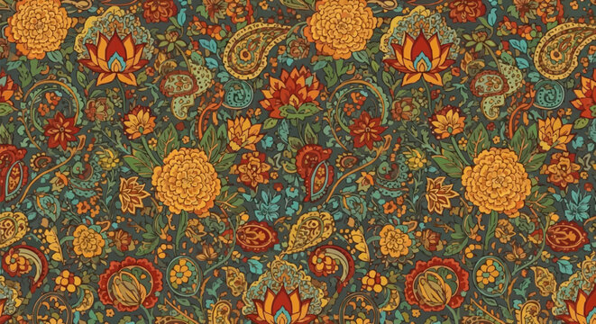 Intricate Paisley and Floral Pattern in Rich Earthy Tones.