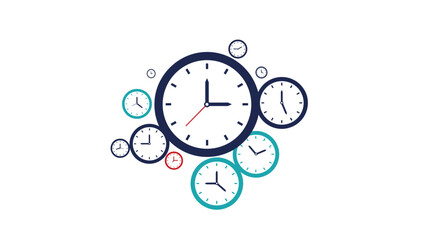 Fototapeta premium A collection of various analog clocks in different sizes and colors floating on a white background representing the passage of time.
