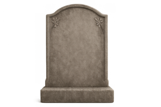 Blank tombstone standing on cemetery ground, providing space for custom inscription, memorializing death and remembrance