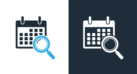 Calendar icons with magnifying glass - Vector icon symbol for website - Icon vector - Blue icon vector - Line and glyph solid icon and logo template
