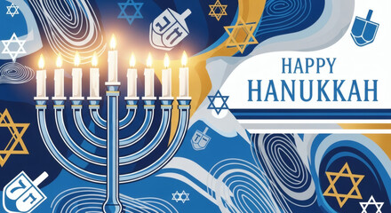 Celebrate Hanukkah with this vibrant illustration, perfect for holiday greetings, social media posts, and festive decorations, conveying warmth and joy