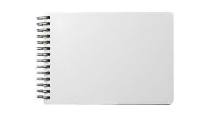 White spiral bound notebook with metal binding and rounded corners isolated on a transparent background