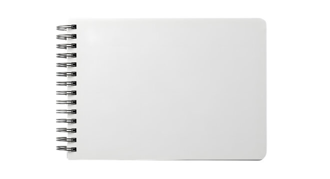 White spiral bound notebook with metal binding and rounded corners isolated on a transparent background