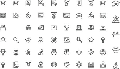 “Set of 60 Minimalist Education & Learning Line Icons – School, Study, Graduation, Classroom, Teaching Symbols”