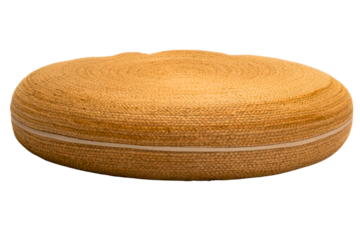 Round woven jute pouf isolated with transparent background