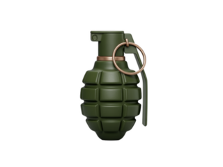 Illustration of closeup of a green hand grenade isolated on transparent background in studio shot