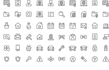 “Minimalist Line Art Business & Office Icons – 60 Outline Security, Identity, Document, Calendar, Email, Home, Car & Badge Icons Set”