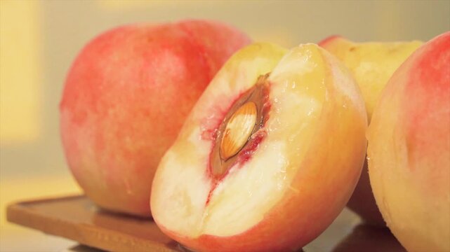 Fresh Yangshan Peaches Close-Up Summer Fruit Real Time Video