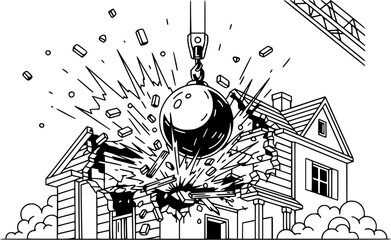 A monochrome illustration of snow covered houses and trees in a winter village landscape scene art
