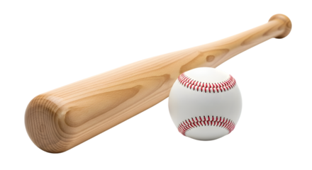 Wooden baseball bat and white baseball with red stitching isolated on a transparent background sports equipment