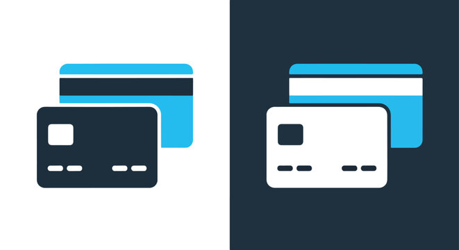 Two credit cards on a dark background - Vector icon symbol for website - Icon vector - Blue icon vector - Line and glyph solid icon and logo template