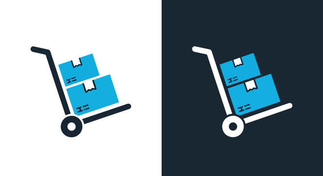 Hand truck with blue boxes on dark background - Vector icon symbol for website - Icon vector - Blue icon vector - Line and glyph solid icon and logo template