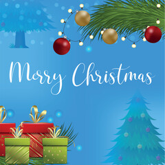 Merry Christmas poster or greeting card. Trendy modern design with gifts, vector illustrations