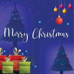 Merry Christmas poster or greeting card. Trendy modern design with gifts, vector illustrations