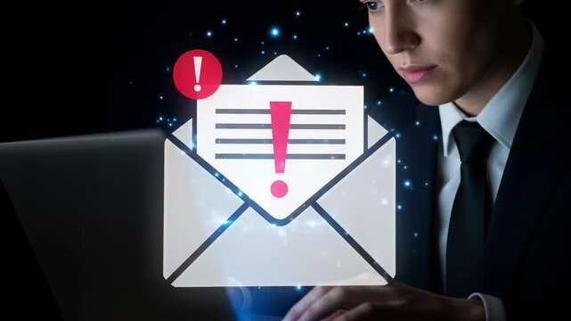 Cybersecurity alert: Email with exclamation mark on laptop screen
