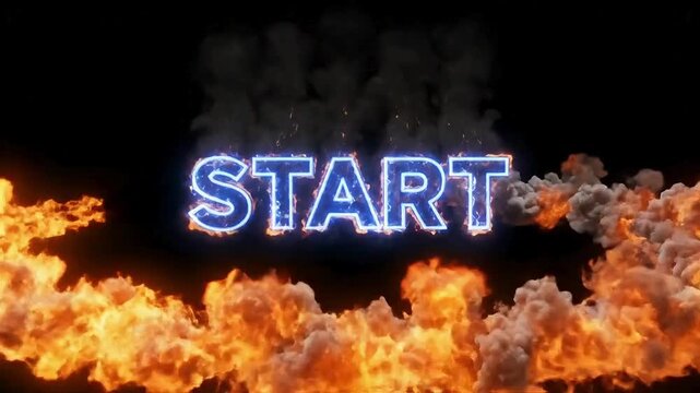 Start animation with fire effect neon glowing text for intro video and motion graphics design 3d on transparent background