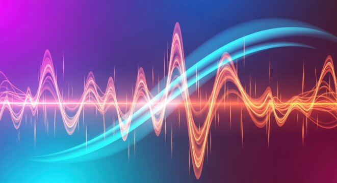 Abstract digital sound wave spectrum visualization with vibrant glowing lines