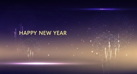 Happy new year festive background with sparkling particle effects and glow