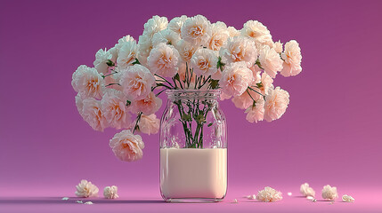 vase filled with colorful flowers, soft pink and gray tones, gentle lighting creating a serene atmosphere, suitable for website banners, social media headers, and presentation backgrounds