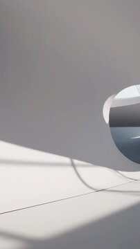 Cinematic dolly shot gliding slowly along a pristine white wall showcasing dramatic convex and concave architectural curvature with contrasting soft shadows wide shot, cinematic dolly, pristine