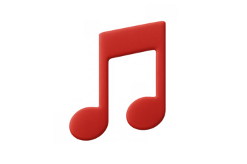 Red musical note symbol representing melody, sound, and audio, clean 3d render on transparent background