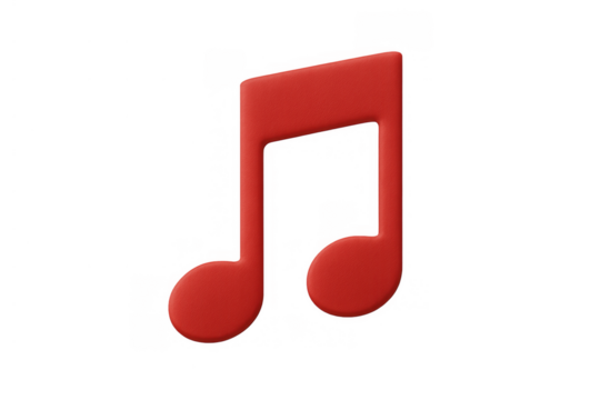 Red musical note symbol representing melody, sound, and audio, clean 3d render on transparent background