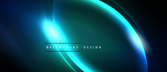 Abstract blue background. Glowing lines create dynamic, modern design. Dark shades dominate with bright central focus.