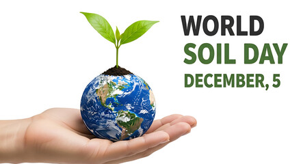 Hand holding earth shaped as an egg with a seedling growing for world soil day