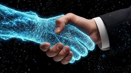 Digital handshake technology business connection future innovation partnership agreement on transparent background - Powered by Adobe