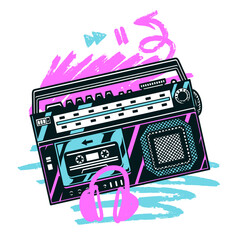 Colorful vintage boombox