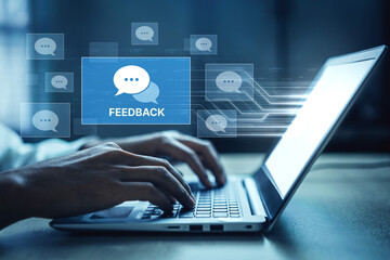 Customer or business team feedback system highlighting comments, opinions, evaluations, reviews,...
