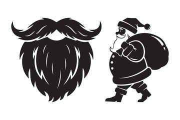 Black silhouette of santa claus with gift bag and large beard