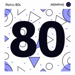 Obraz premium Retro 80s memphis design with geometric shapes and large number 80