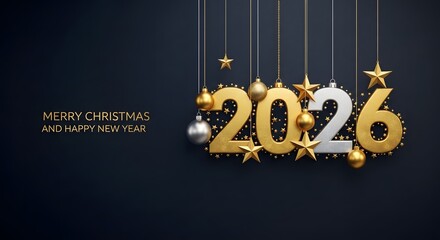 Elegant 2026 new year celebration with golden and silver decorations