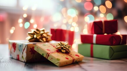 Holiday Presents with Soft Pink Decorative Ribbons