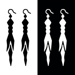 Monochrome Set of Black and White Dangle Earrings with Diamond and Tribal Leaf Jewelry Design