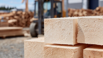 Close-up of freshly cut lumber, square and precise, with visible saw marks on the edges and a soft, creamy wood tone against a minimal background.