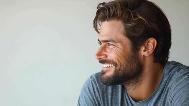 A cheerful man with a long beard and a warm smile, perfect for representing a friendly expert or a happy character