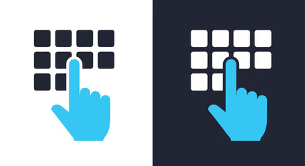 Hand touching a digital screen interface - Vector icon symbol for website - Icon vector - Blue icon vector - Line and glyph solid icon and logo template