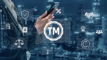 Trademark protection and legal compliance with TM icon, copyright law, patent check, intellectual property rights, and branding regulation enforcement Marrow