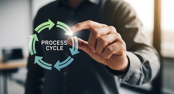 Business process cycle and workflow diagram in a presentation graphic concept