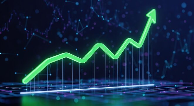 Growth trend line chart with green arrow symbolizing success