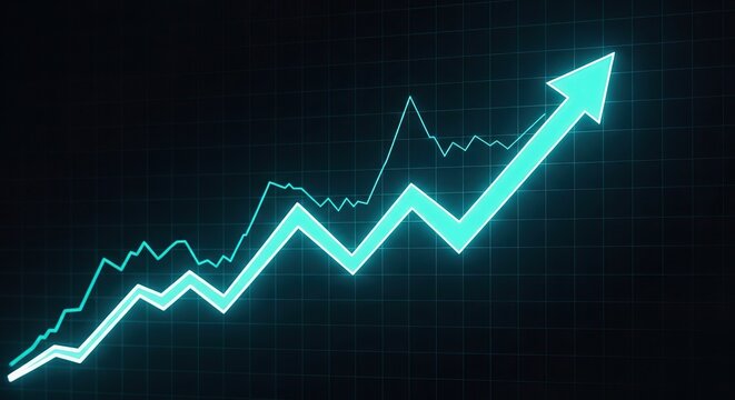 Glowing financial graph showing positive upward trend and growth