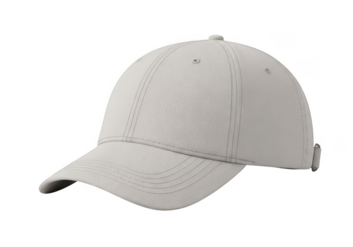 A light colored baseball cap with a curved brim isolated on transparent background