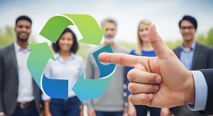 Diverse group of people with recycling symbol for sustainable business practices