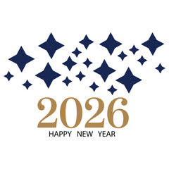  2026 Happy New Year design with gold numerals, festive stars, and celebratory typography – elegant greeting for year-end celebrations